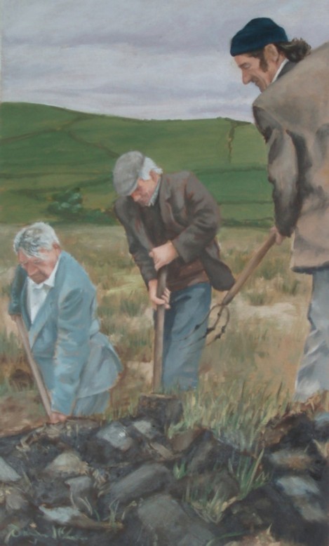 Ag Baint Móna, Luachair, oil on board, image