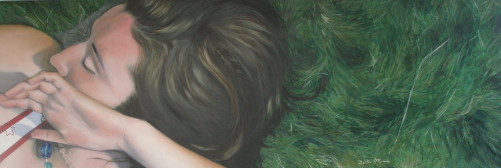 Ciara on the Grass, oil on board, image