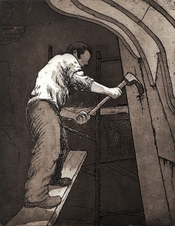 Saor Bháid le Adz, copperplate etching, plate size 14.5 x 11.5 cm, image