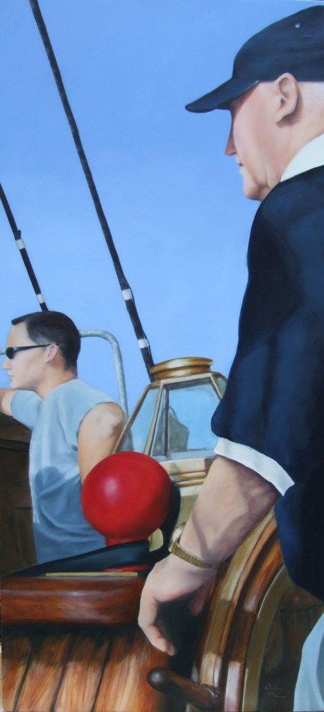 Helmsman, oil on board, 83 x 39cm,image