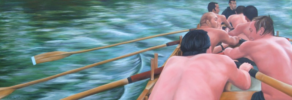 In Training, cornish pilot gig Isambard, Bristol, oil on canvas, 188 x 66 cm, image